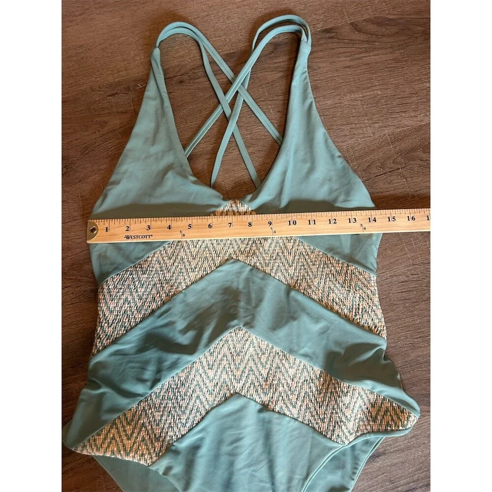 Tori Praver Swimwear One Piece Swimsuit Womens S Sage Green Smocked
